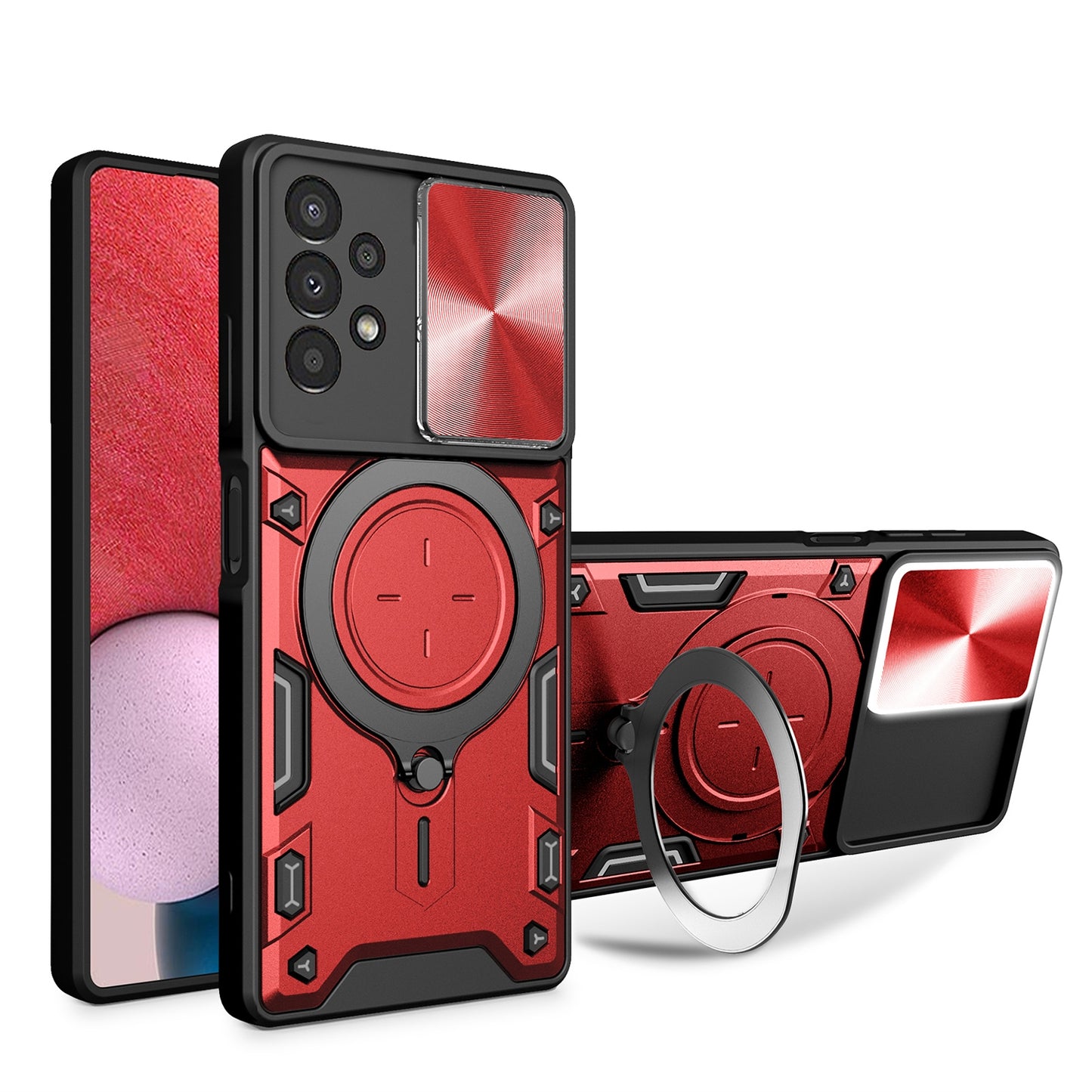 Samsung Galaxy A13 4G Magnetic Holder CD Texture Sliding Camshield Phone Case, TPU PC Shockproof Cover