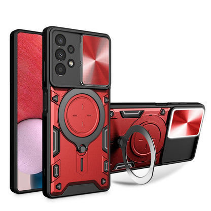 Samsung Galaxy A13 4G Magnetic Holder CD Texture Sliding Camshield Phone Case, TPU PC Shockproof Cover