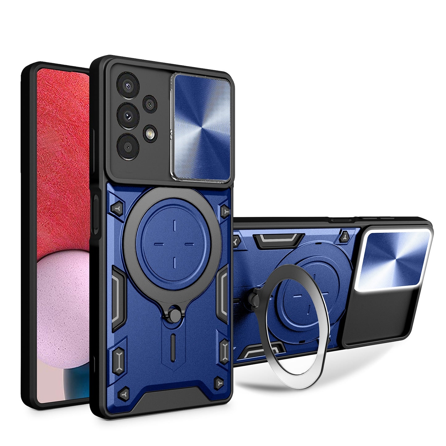 Samsung Galaxy A13 4G Magnetic Holder CD Texture Sliding Camshield Phone Case, TPU PC Shockproof Cover