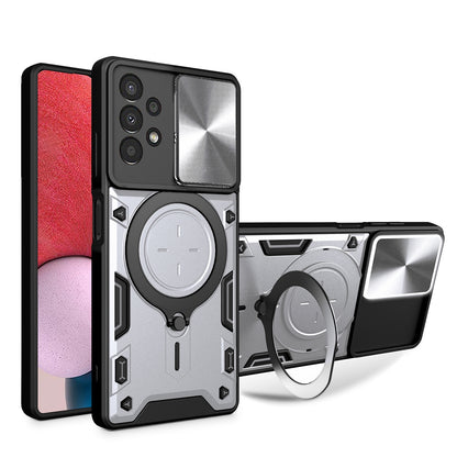 Samsung Galaxy A13 4G Magnetic Holder CD Texture Sliding Camshield Phone Case, TPU PC Shockproof Cover