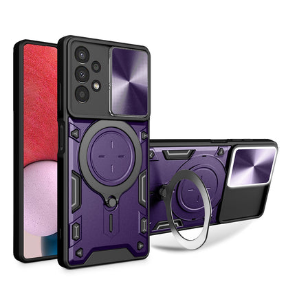 Samsung Galaxy A13 4G Magnetic Holder CD Texture Sliding Camshield Phone Case, TPU PC Shockproof Cover