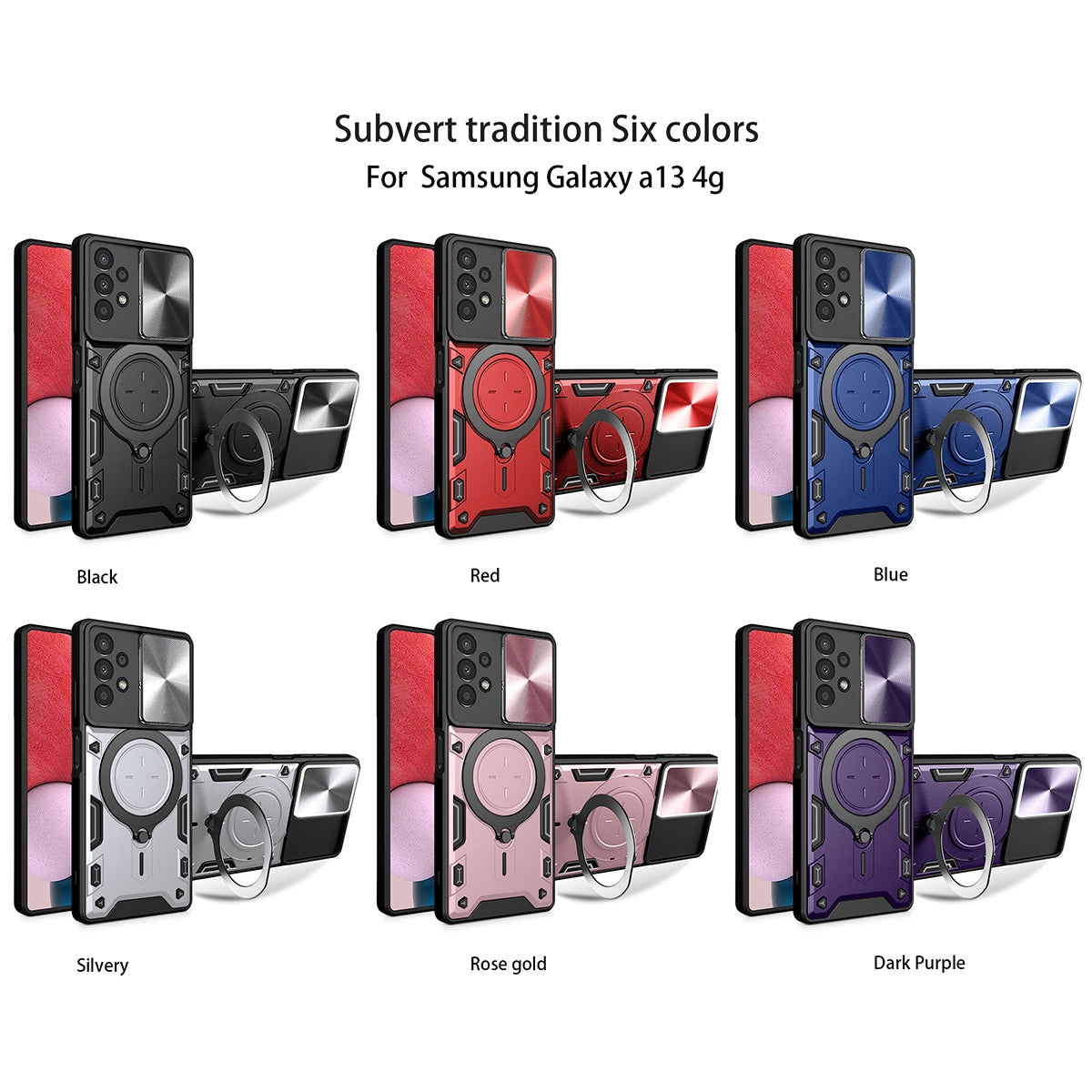 Samsung Galaxy A13 4G Magnetic Holder CD Texture Sliding Camshield Phone Case, TPU PC Shockproof Cover
