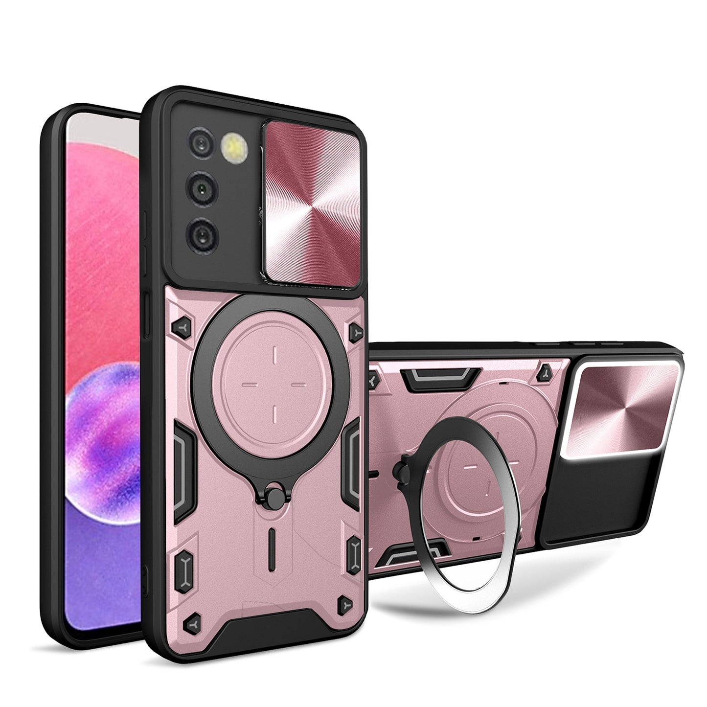 Samsung Galaxy A03s Magnetic Holder CD Texture Sliding Camshield Phone Case, TPU PC Shockproof Cover