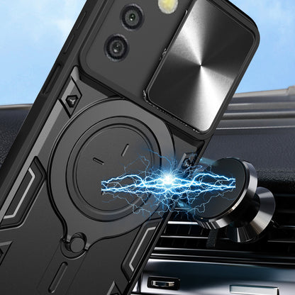 Samsung Galaxy A03s Magnetic Holder CD Texture Sliding Camshield Phone Case, TPU PC Shockproof Cover