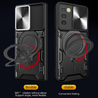 Samsung Galaxy A03s Magnetic Holder CD Texture Sliding Camshield Phone Case, TPU PC Shockproof Cover