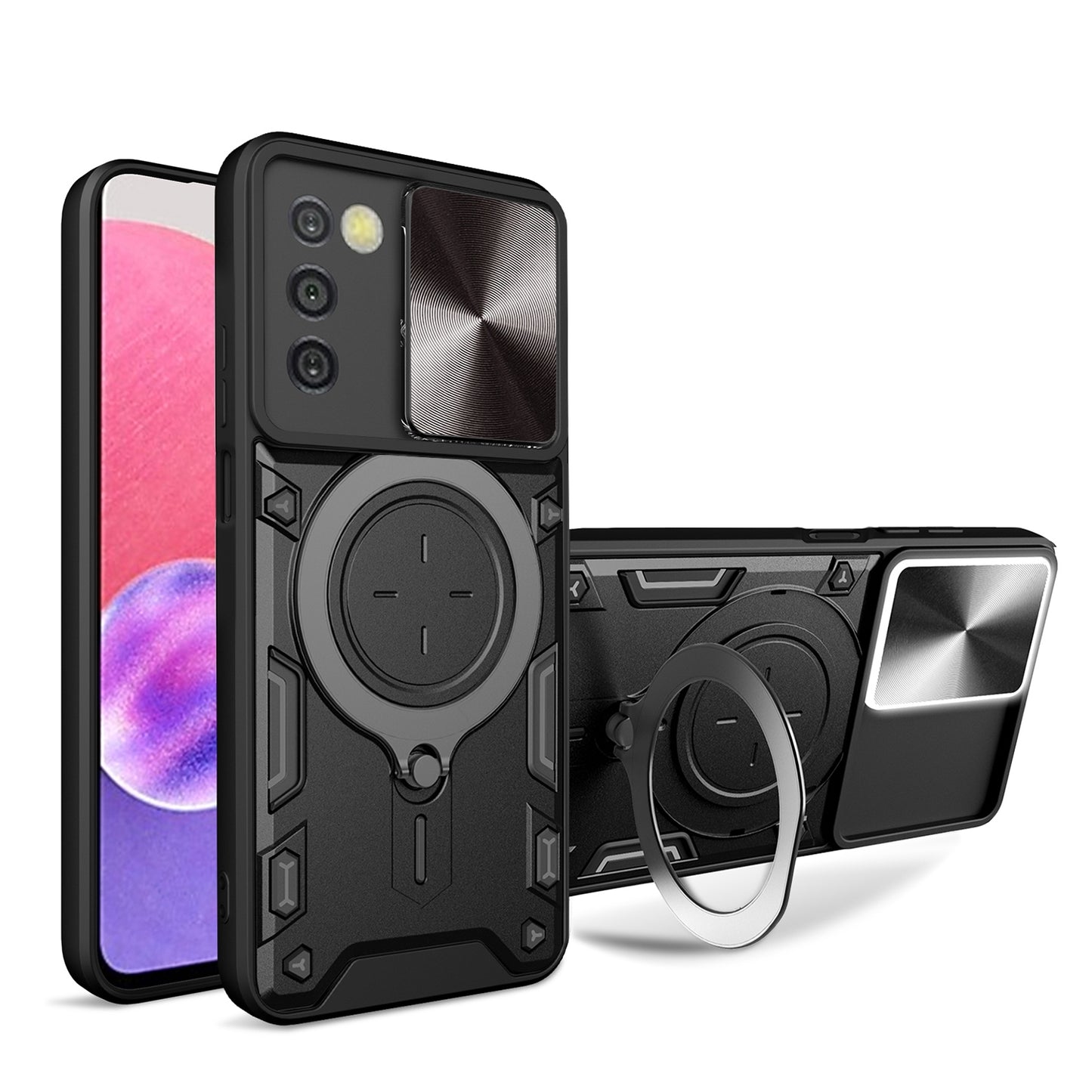 Samsung Galaxy A03s Magnetic Holder CD Texture Sliding Camshield Phone Case, TPU PC Shockproof Cover