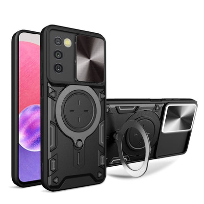 Samsung Galaxy A03s Magnetic Holder CD Texture Sliding Camshield Phone Case, TPU PC Shockproof Cover