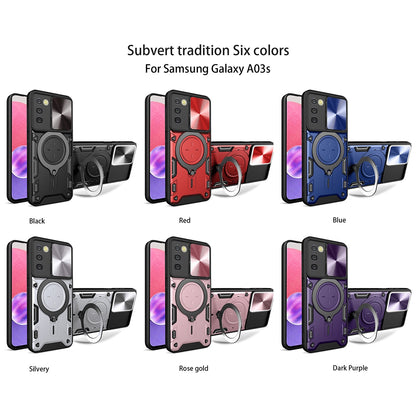 Samsung Galaxy A03s Magnetic Holder CD Texture Sliding Camshield Phone Case, TPU PC Shockproof Cover