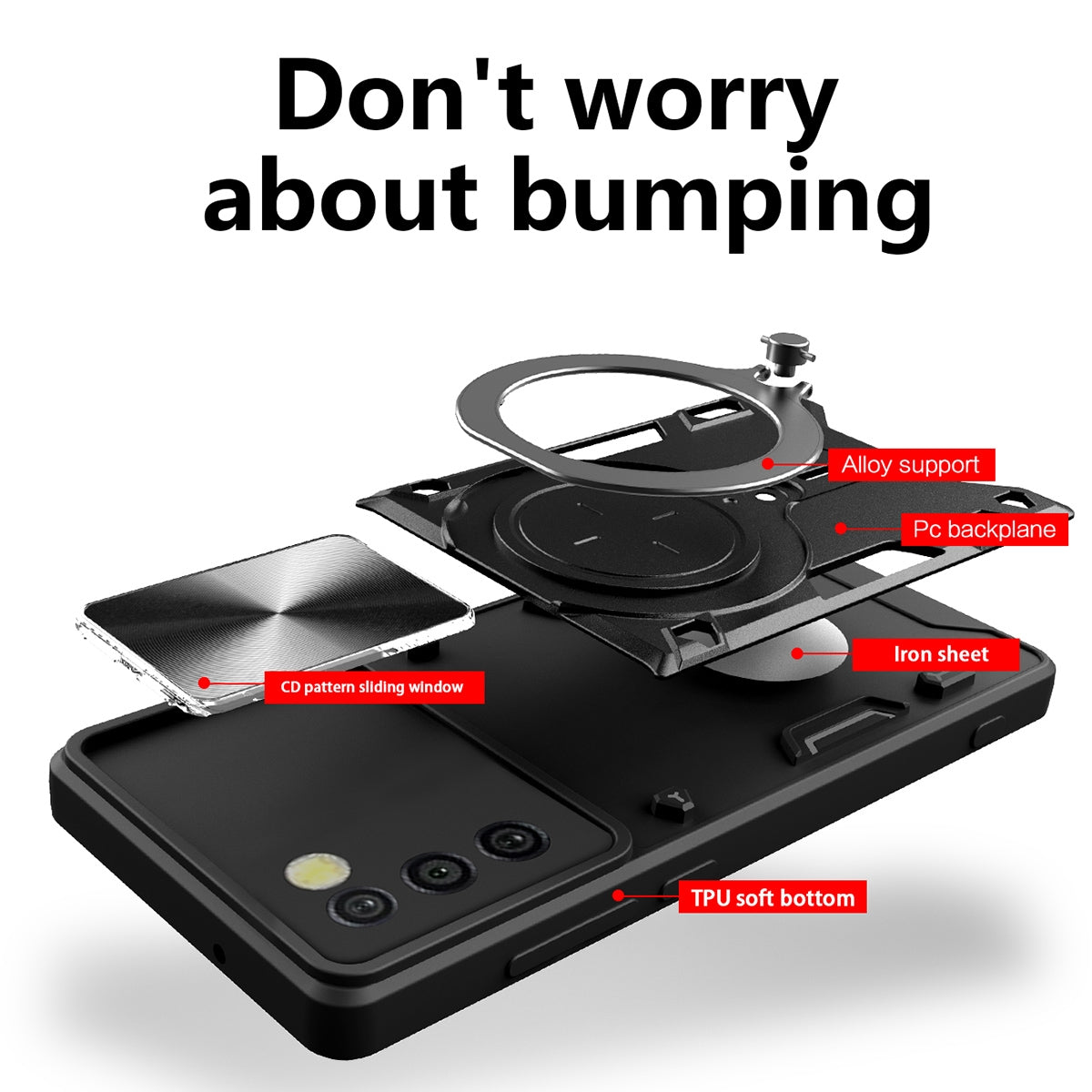 Samsung Galaxy A03s Magnetic Holder CD Texture Sliding Camshield Phone Case, TPU PC Shockproof Cover