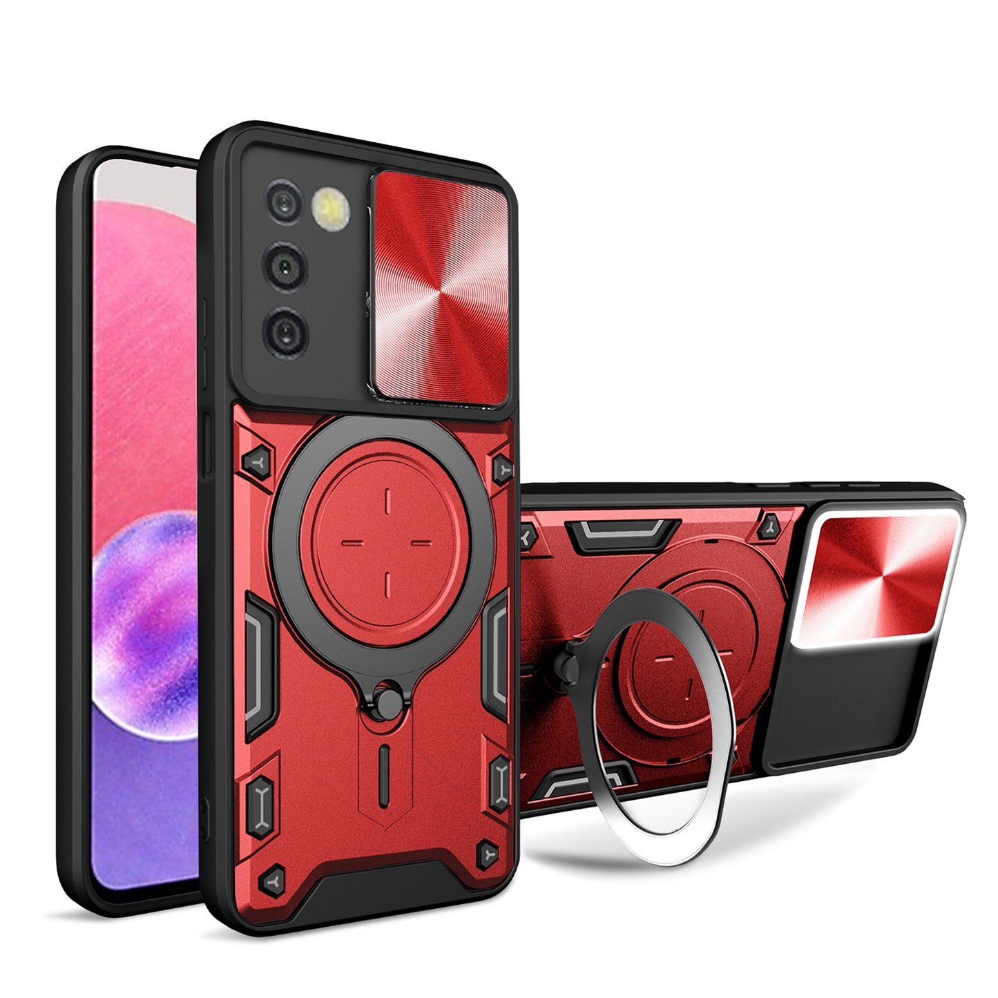 Samsung Galaxy A03s Magnetic Holder CD Texture Sliding Camshield Phone Case, TPU PC Shockproof Cover