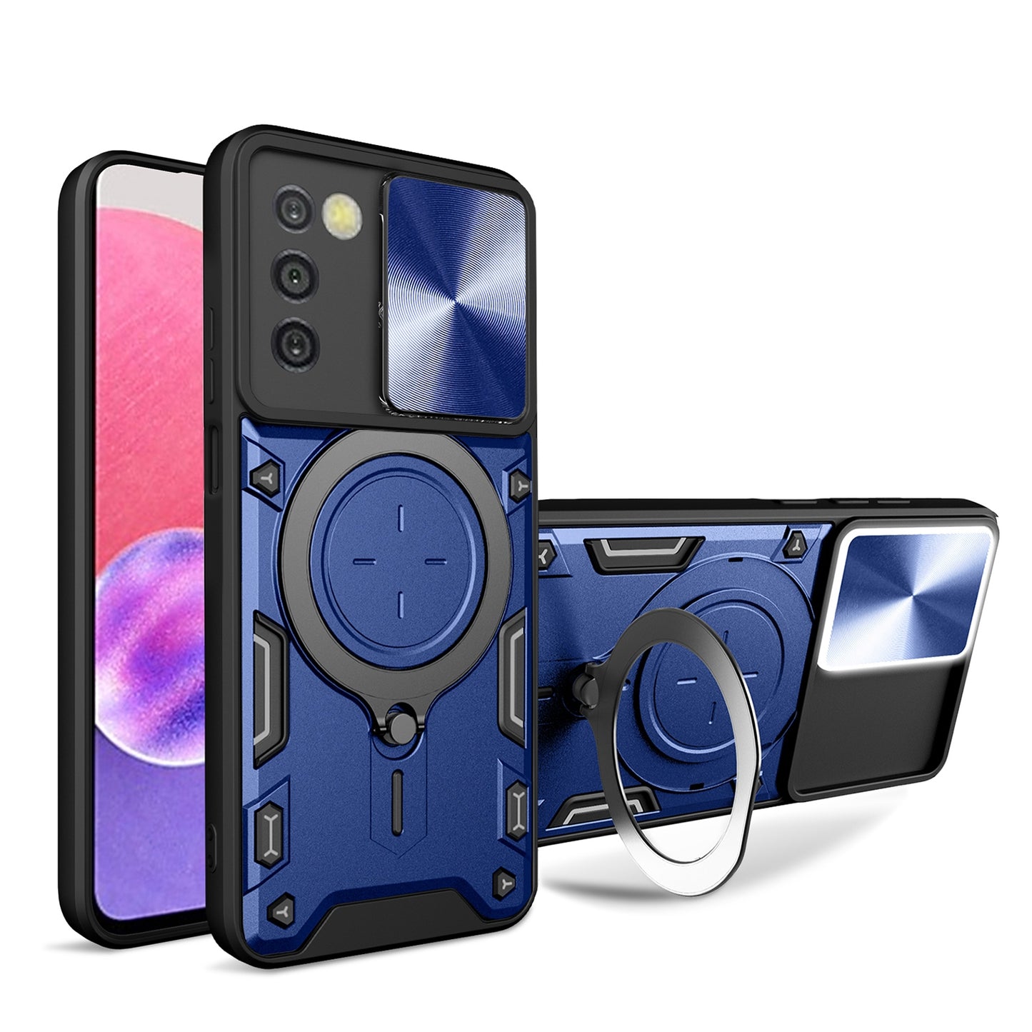 Samsung Galaxy A03s Magnetic Holder CD Texture Sliding Camshield Phone Case, TPU PC Shockproof Cover
