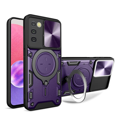 Samsung Galaxy A03s Magnetic Holder CD Texture Sliding Camshield Phone Case, TPU PC Shockproof Cover