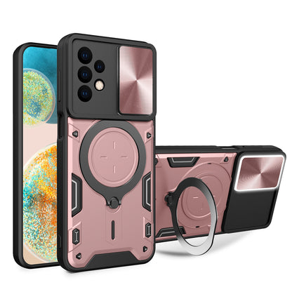 Samsung Galaxy A23 5G Magnetic Holder CD Texture Sliding Camshield Phone Case, TPU PC Shockproof Cover