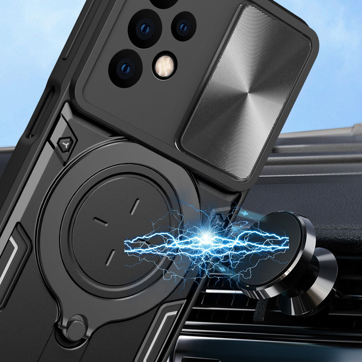 Samsung Galaxy A23 5G Magnetic Holder CD Texture Sliding Camshield Phone Case, TPU PC Shockproof Cover