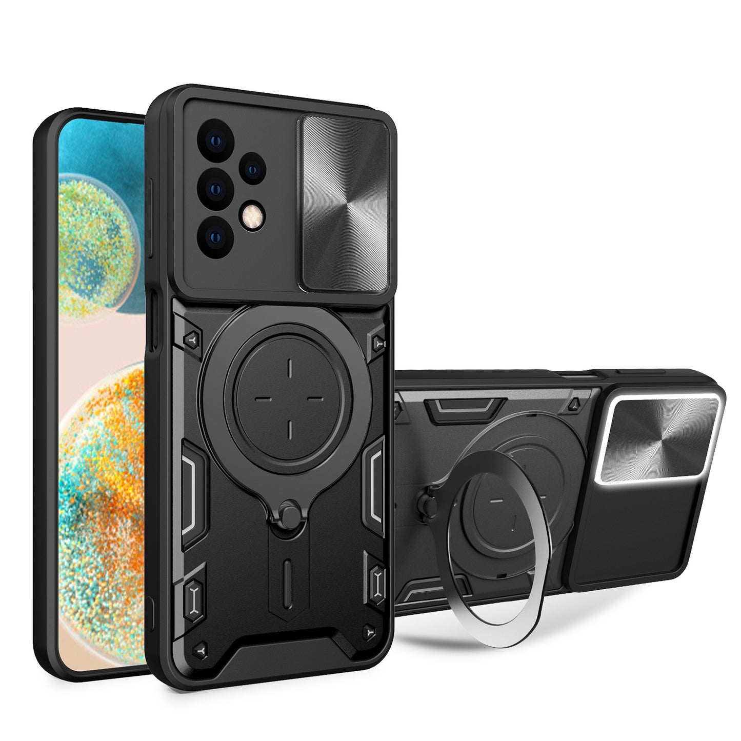 Samsung Galaxy A23 5G Magnetic Holder CD Texture Sliding Camshield Phone Case, TPU PC Shockproof Cover