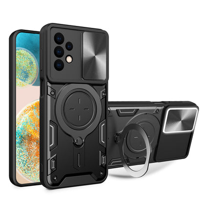 Samsung Galaxy A23 5G Magnetic Holder CD Texture Sliding Camshield Phone Case, TPU PC Shockproof Cover