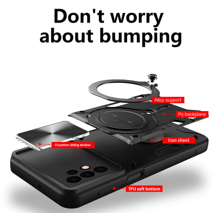 Samsung Galaxy A23 5G Magnetic Holder CD Texture Sliding Camshield Phone Case, TPU PC Shockproof Cover