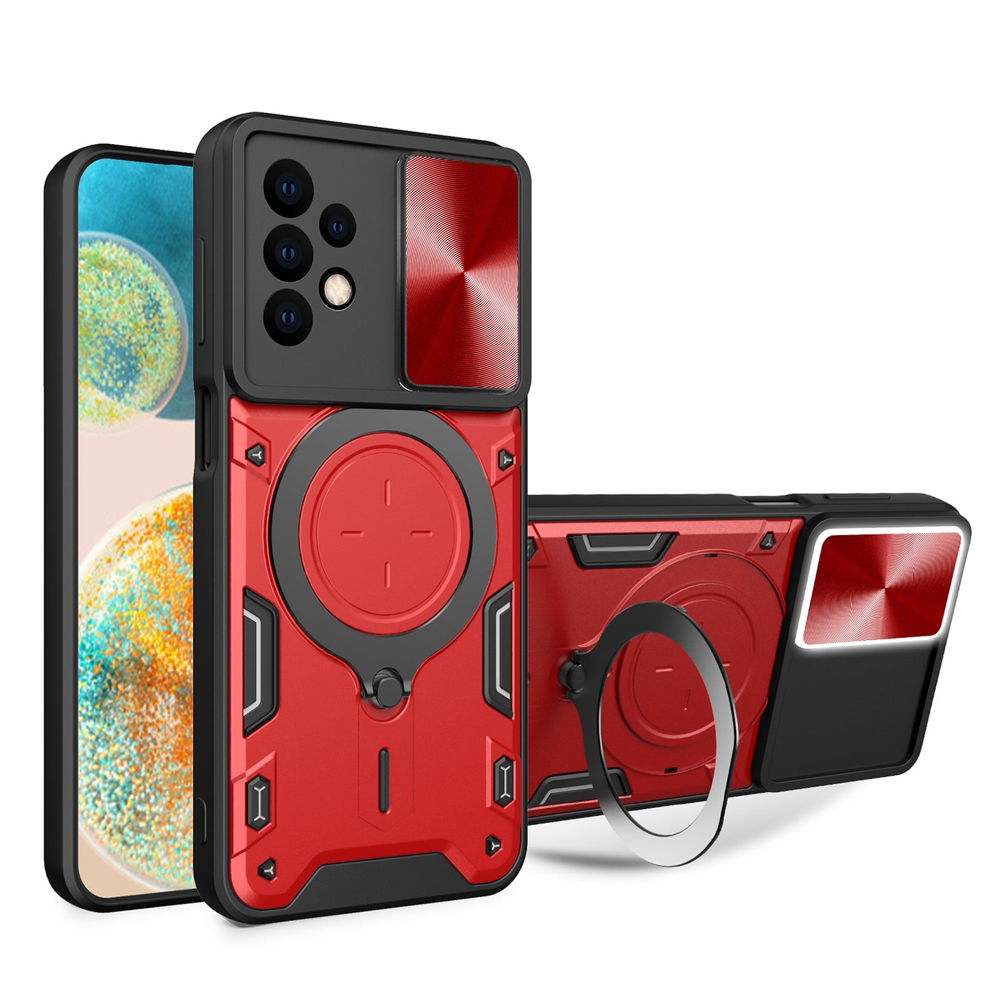 Samsung Galaxy A23 5G Magnetic Holder CD Texture Sliding Camshield Phone Case, TPU PC Shockproof Cover