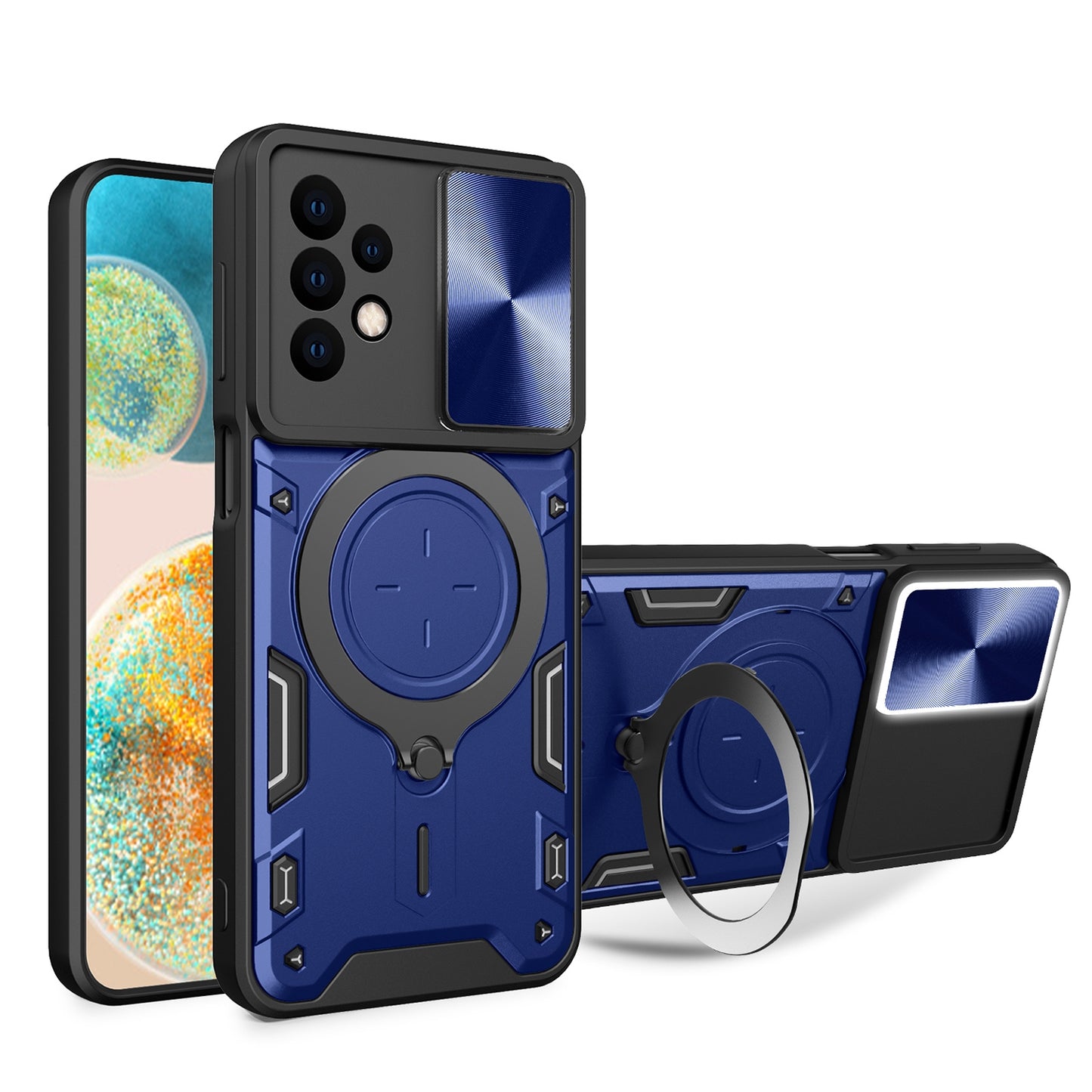 Samsung Galaxy A23 5G Magnetic Holder CD Texture Sliding Camshield Phone Case, TPU PC Shockproof Cover