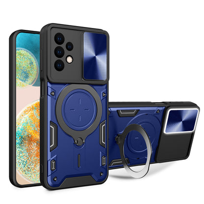 Samsung Galaxy A23 5G Magnetic Holder CD Texture Sliding Camshield Phone Case, TPU PC Shockproof Cover