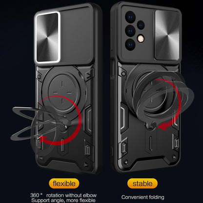 Samsung Galaxy A23 5G Magnetic Holder CD Texture Sliding Camshield Phone Case, TPU PC Shockproof Cover