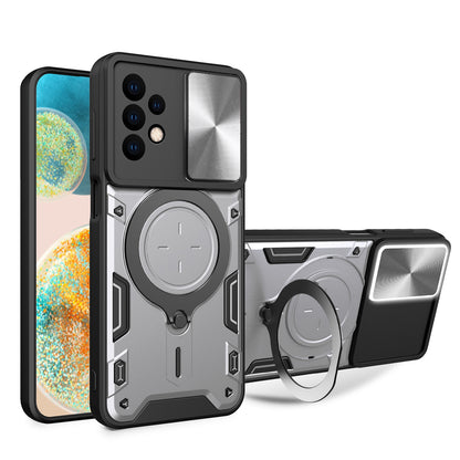 Samsung Galaxy A23 5G Magnetic Holder CD Texture Sliding Camshield Phone Case, TPU PC Shockproof Cover