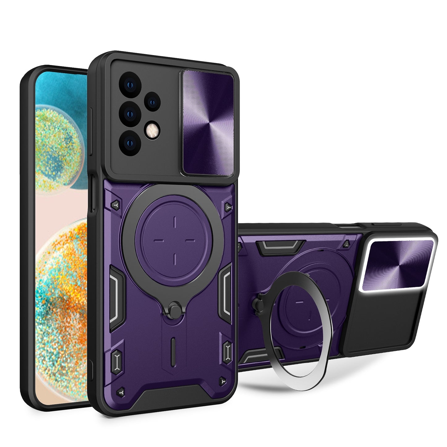 Samsung Galaxy A23 5G Magnetic Holder CD Texture Sliding Camshield Phone Case, TPU PC Shockproof Cover