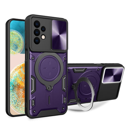 Samsung Galaxy A23 5G Magnetic Holder CD Texture Sliding Camshield Phone Case, TPU PC Shockproof Cover