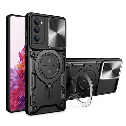 Samsung Galaxy S20 FE Magnetic Holder CD Texture Sliding Camshield Phone Case, TPU PC Shockproof Cover