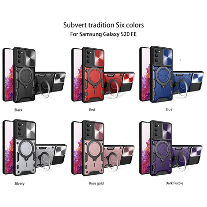 Samsung Galaxy S20 FE Magnetic Holder CD Texture Sliding Camshield Phone Case, TPU PC Shockproof Cover