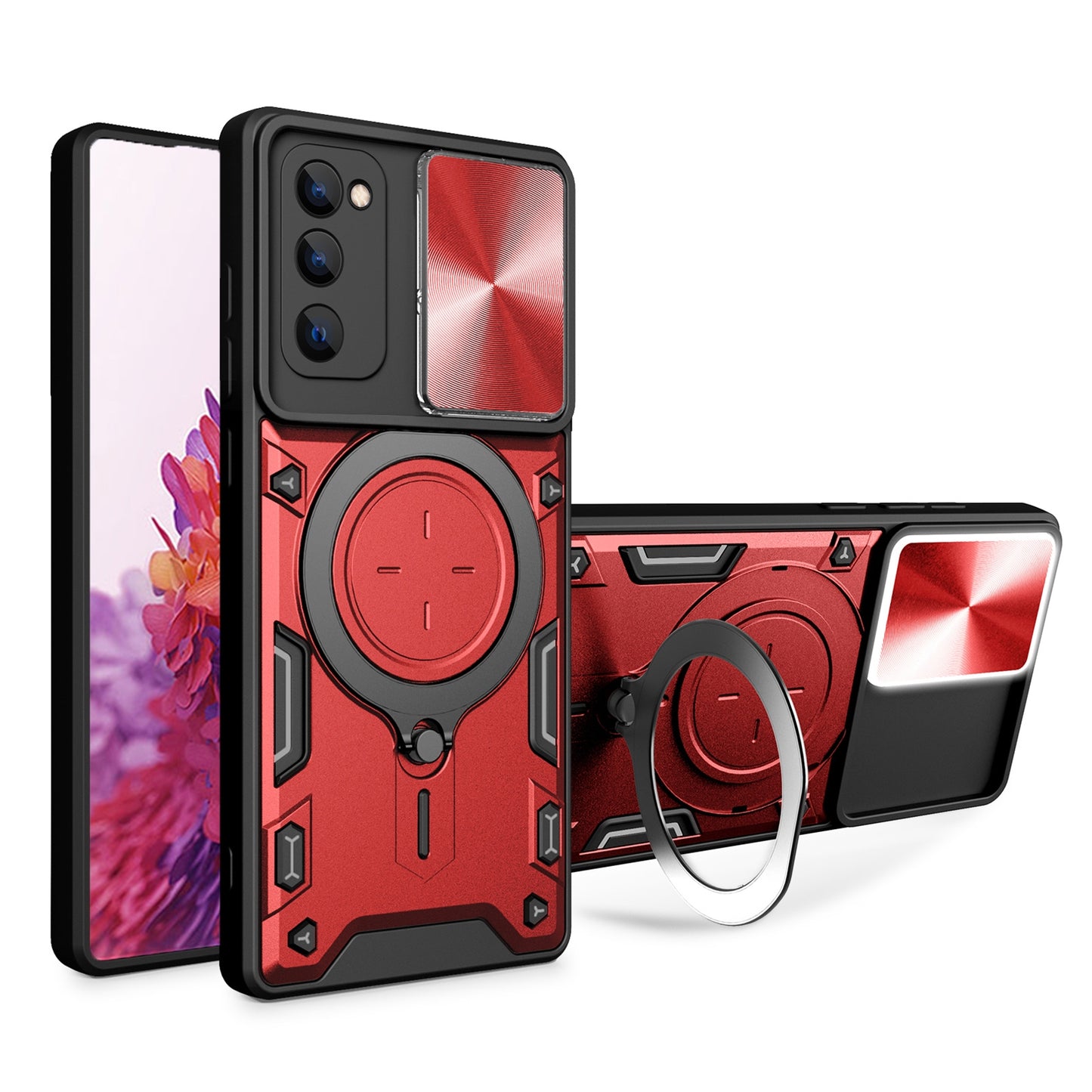 Samsung Galaxy S20 FE Magnetic Holder CD Texture Sliding Camshield Phone Case, TPU PC Shockproof Cover