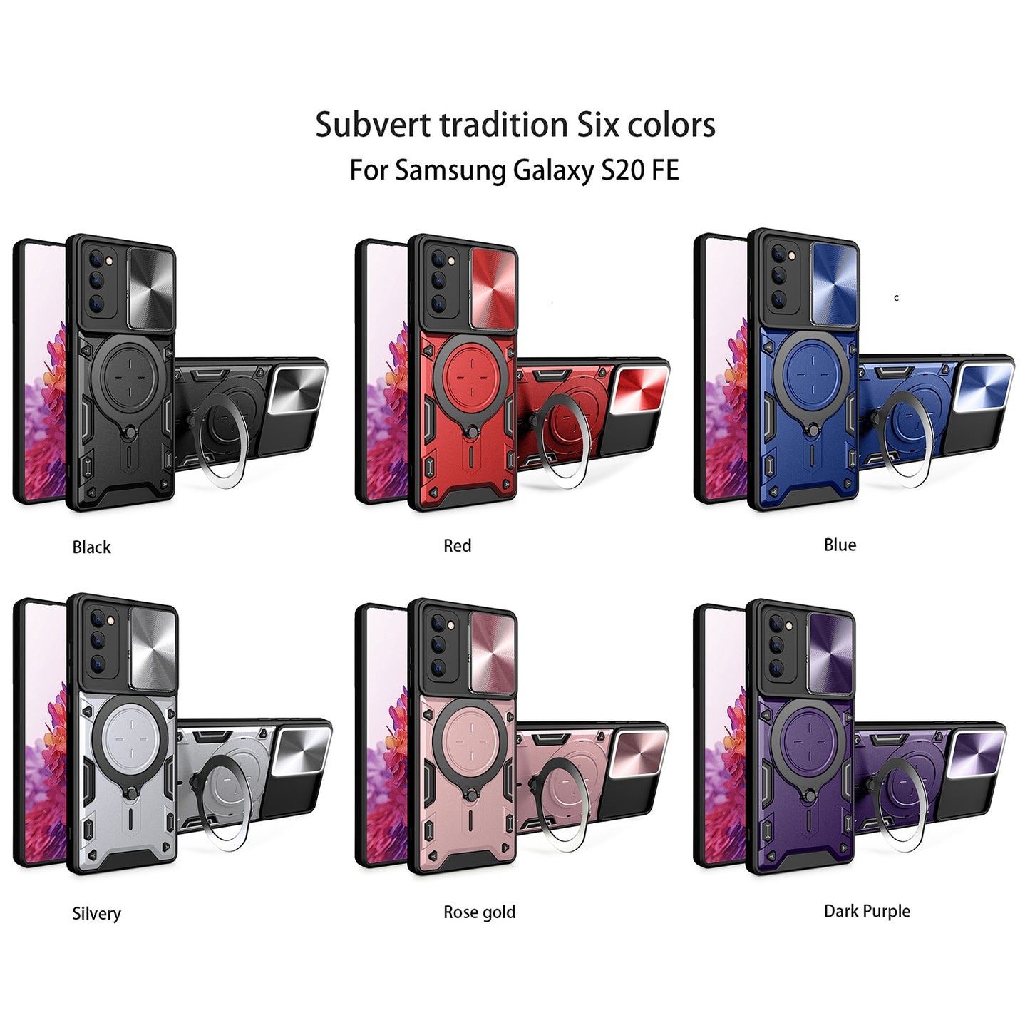 Samsung Galaxy S20 FE Magnetic Holder CD Texture Sliding Camshield Phone Case, TPU PC Shockproof Cover