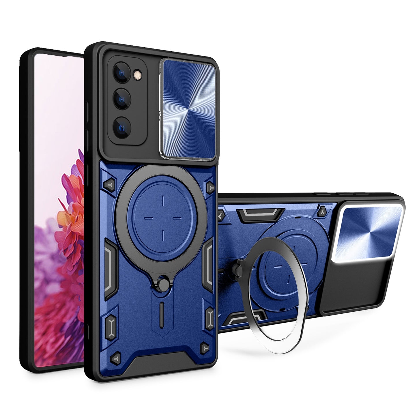Samsung Galaxy S20 FE Magnetic Holder CD Texture Sliding Camshield Phone Case, TPU PC Shockproof Cover