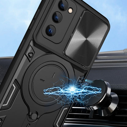Samsung Galaxy S20 FE Magnetic Holder CD Texture Sliding Camshield Phone Case, TPU PC Shockproof Cover