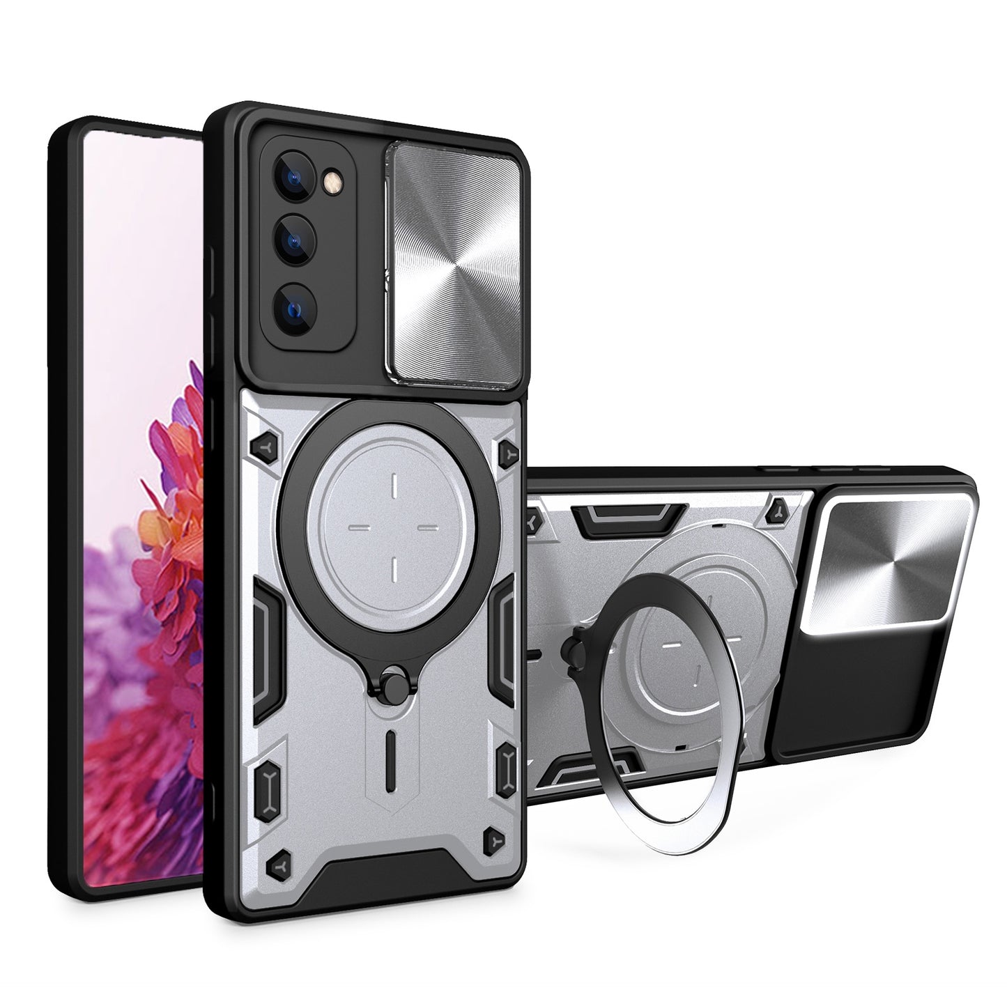 Samsung Galaxy S20 FE Magnetic Holder CD Texture Sliding Camshield Phone Case, TPU PC Shockproof Cover