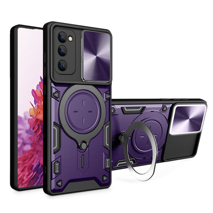 Samsung Galaxy S20 FE Magnetic Holder CD Texture Sliding Camshield Phone Case, TPU PC Shockproof Cover