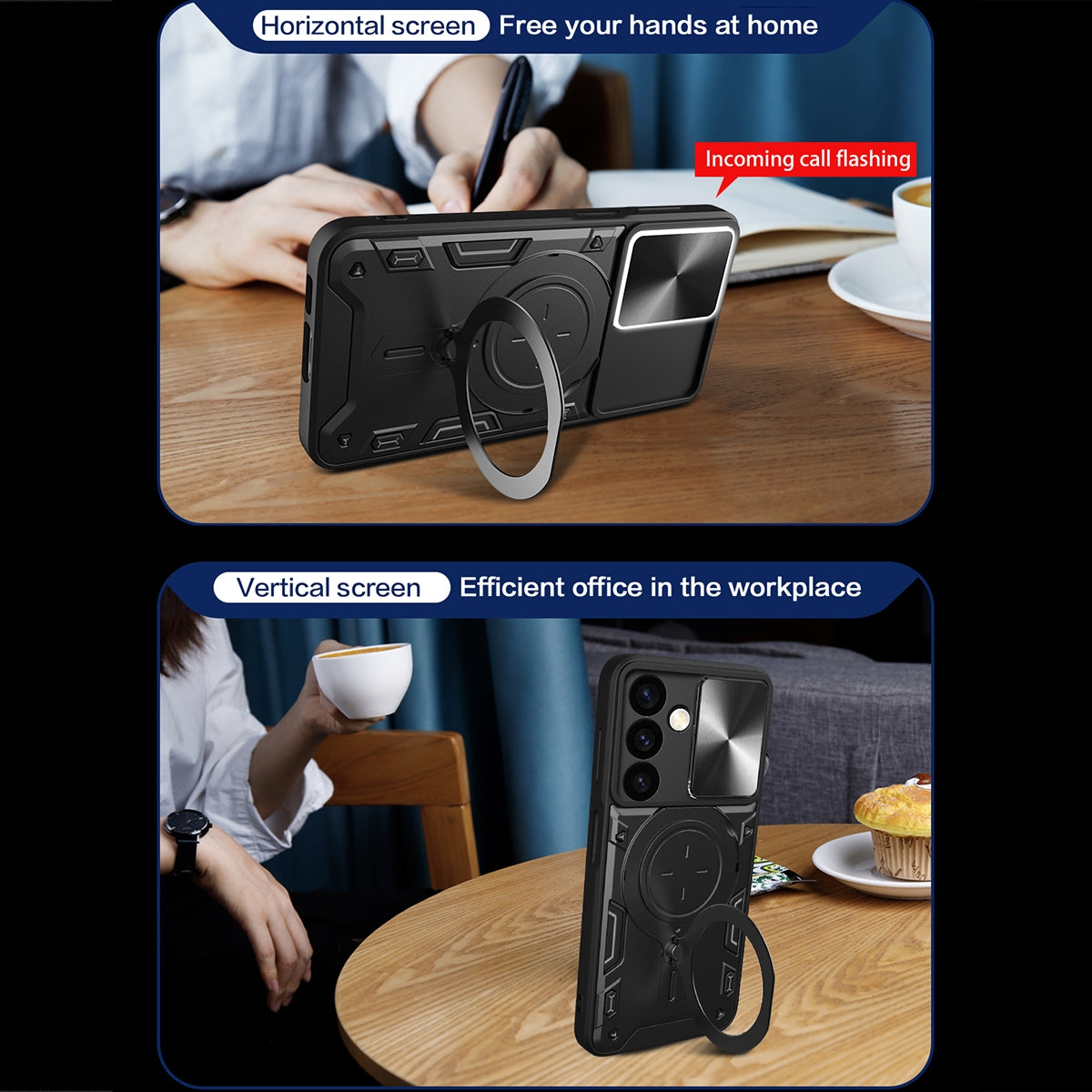 Samsung Galaxy S24 5G Magnetic Holder CD Texture Sliding Camshield Phone Case, TPU PC Shockproof Cover