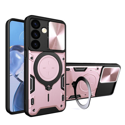 Samsung Galaxy S24+ 5G Magnetic Holder CD Texture Sliding Camshield Phone Case, TPU PC Shockproof Cover