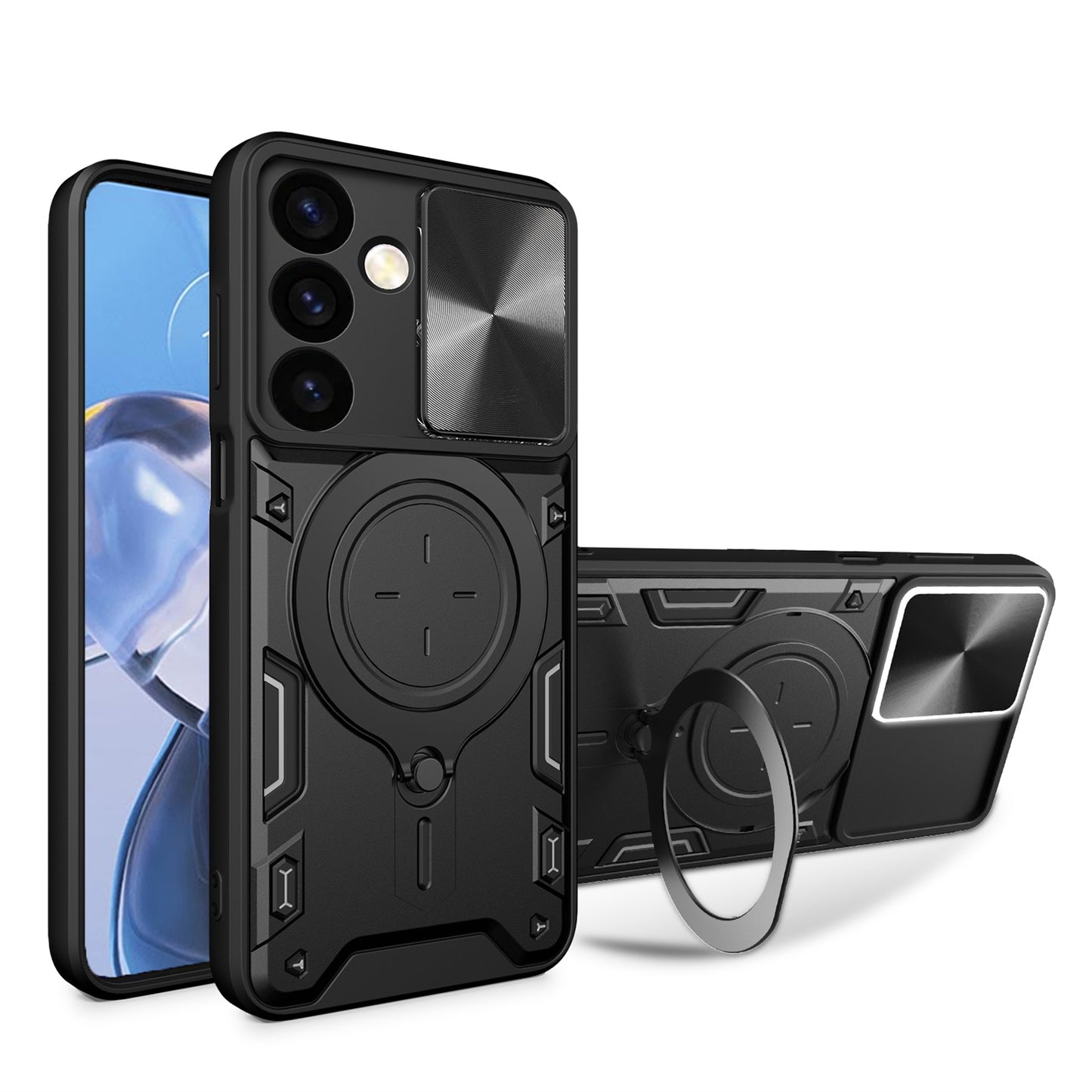 Samsung Galaxy S24+ 5G Magnetic Holder CD Texture Sliding Camshield Phone Case, TPU PC Shockproof Cover