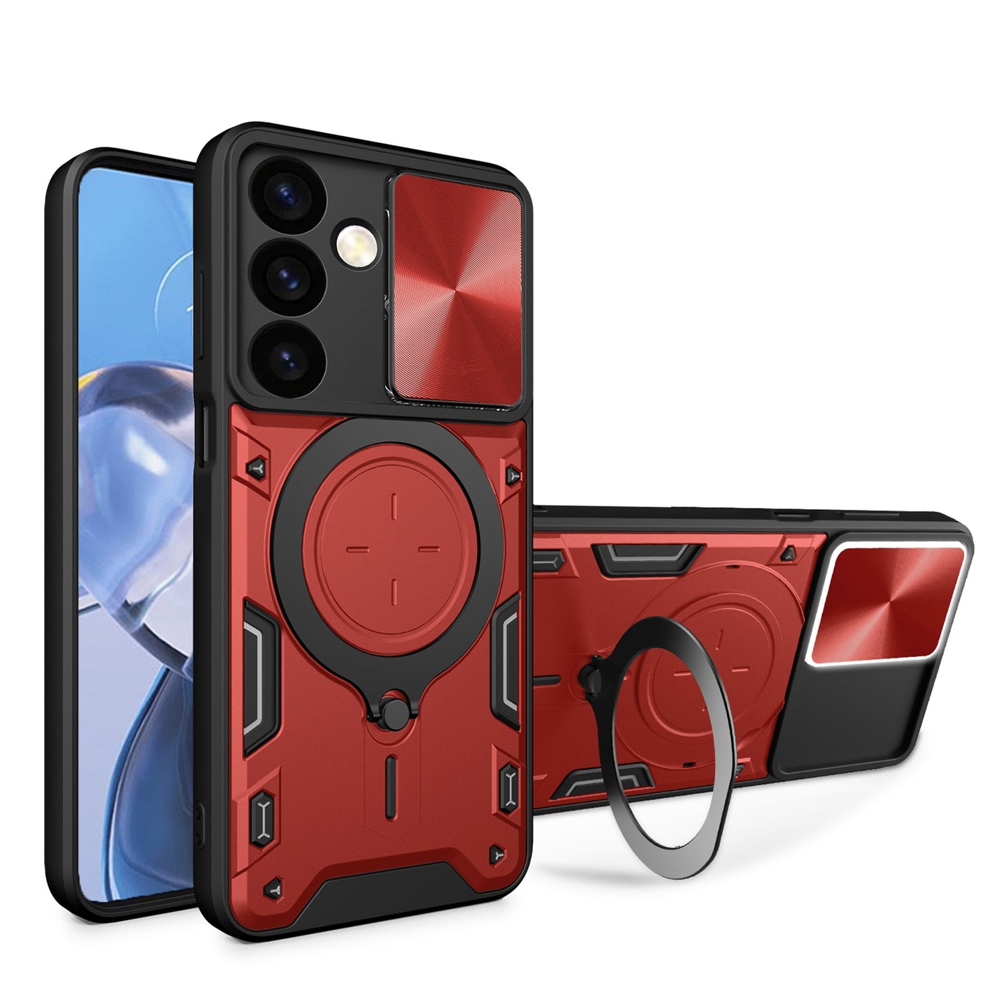 Samsung Galaxy S24+ 5G Magnetic Holder CD Texture Sliding Camshield Phone Case, TPU PC Shockproof Cover