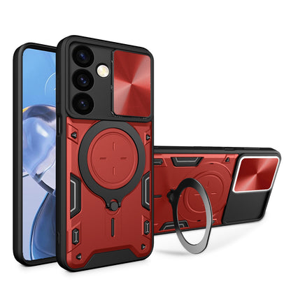 Samsung Galaxy S24+ 5G Magnetic Holder CD Texture Sliding Camshield Phone Case, TPU PC Shockproof Cover
