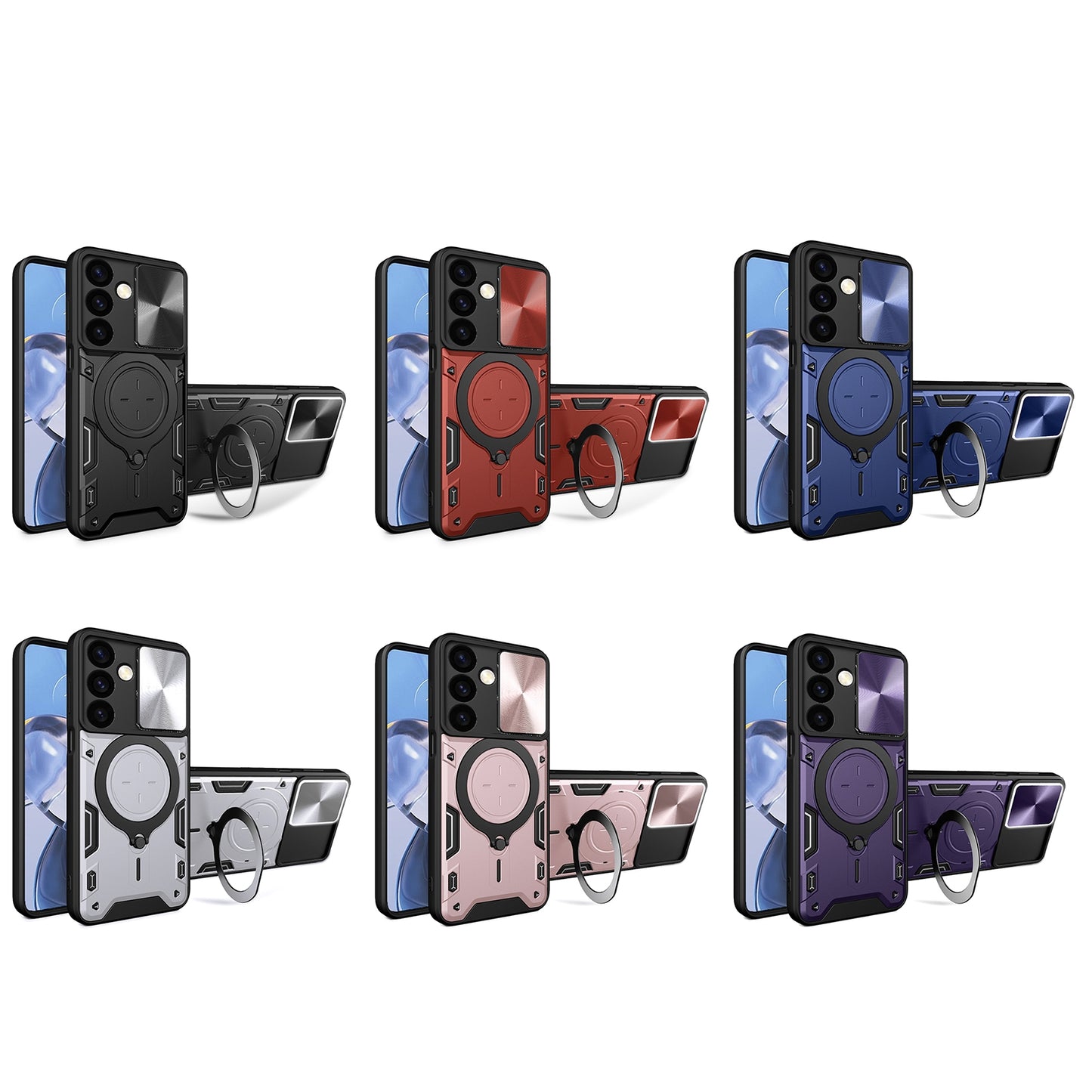 Samsung Galaxy S24+ 5G Magnetic Holder CD Texture Sliding Camshield Phone Case, TPU PC Shockproof Cover
