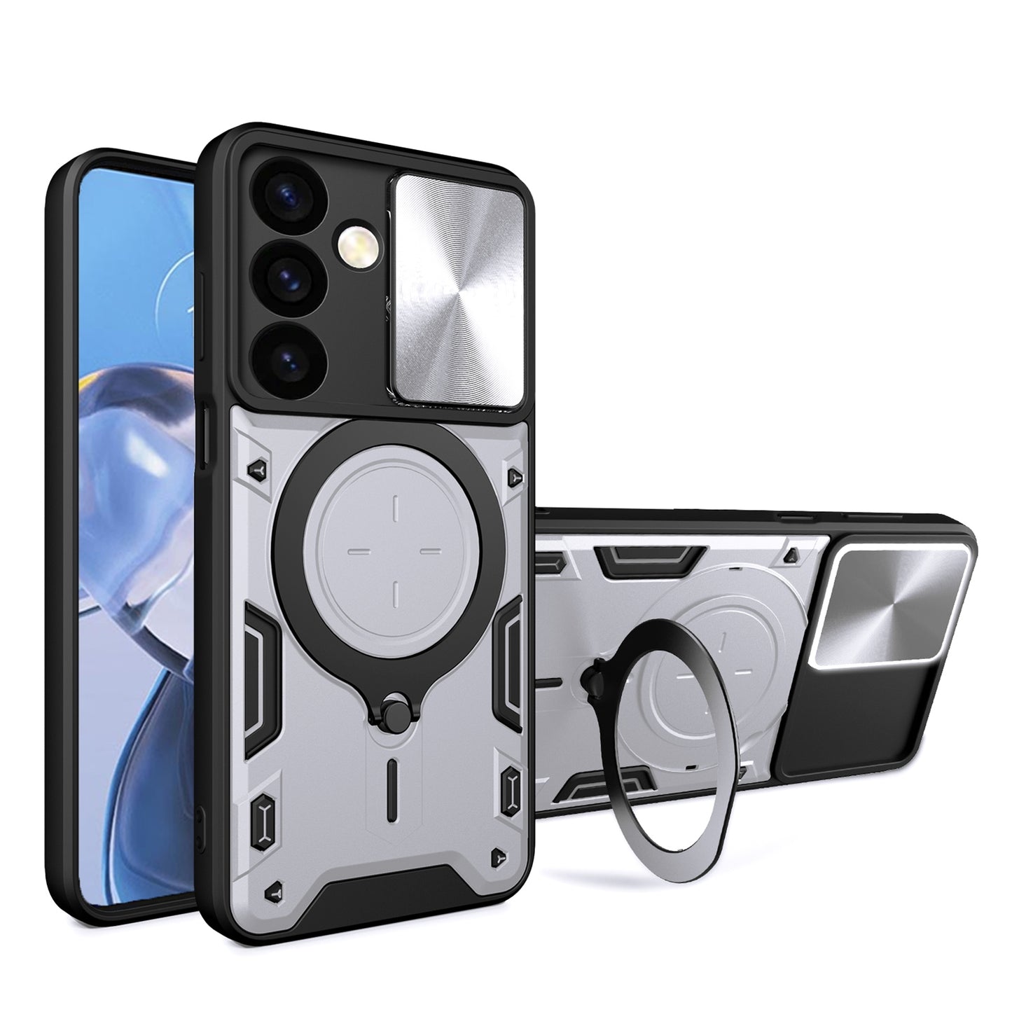 Samsung Galaxy S24+ 5G Magnetic Holder CD Texture Sliding Camshield Phone Case, TPU PC Shockproof Cover