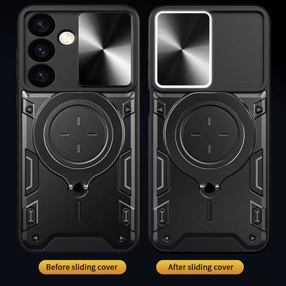 Samsung Galaxy S24+ 5G Magnetic Holder CD Texture Sliding Camshield Phone Case, TPU PC Shockproof Cover