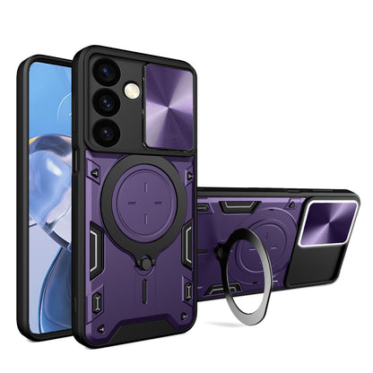 Samsung Galaxy S24+ 5G Magnetic Holder CD Texture Sliding Camshield Phone Case, TPU PC Shockproof Cover