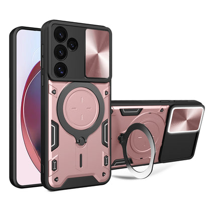 Samsung Galaxy S24 FE 5G Magnetic Holder CD Texture Sliding Camshield Phone Case, TPU PC Shockproof Cover