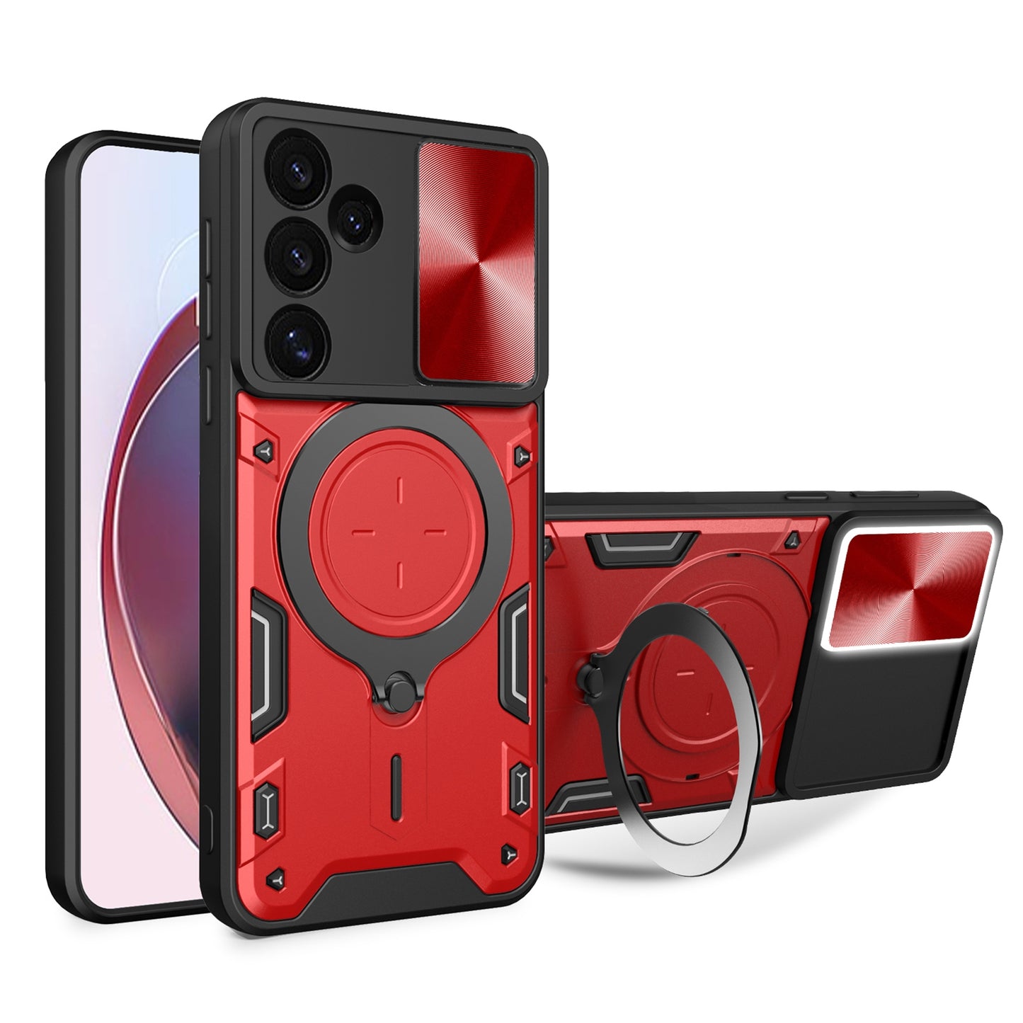 Samsung Galaxy S24 FE 5G Magnetic Holder CD Texture Sliding Camshield Phone Case, TPU PC Shockproof Cover