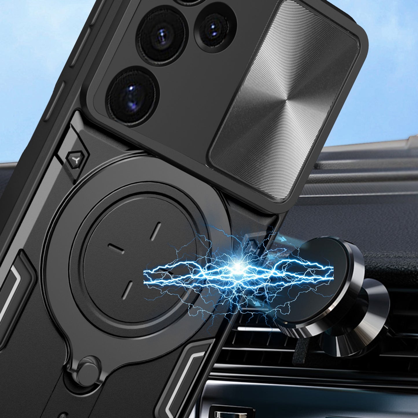 Samsung Galaxy S24 FE 5G Magnetic Holder CD Texture Sliding Camshield Phone Case, TPU PC Shockproof Cover