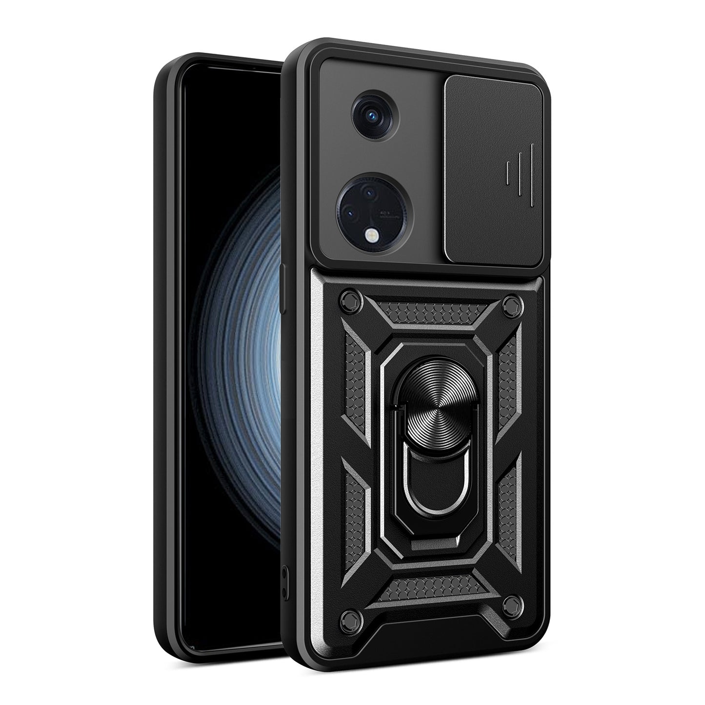 OPPO Reno8 T 5G Sliding Camera Cover Magnetic Ring Stand Shockproof TPU + PC Protective Phone Case