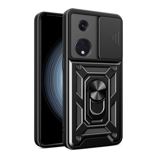 OPPO Reno8 T 5G Sliding Camera Cover Magnetic Ring Stand Shockproof TPU + PC Protective Phone Case